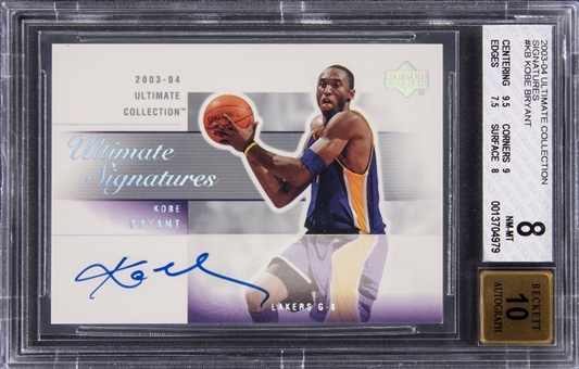 2003-04 Upper Deck Basketball Ultimate Collection Signatures #KB Kobe Bryant Signed Card - BGS NM-MT 8, BGS 10